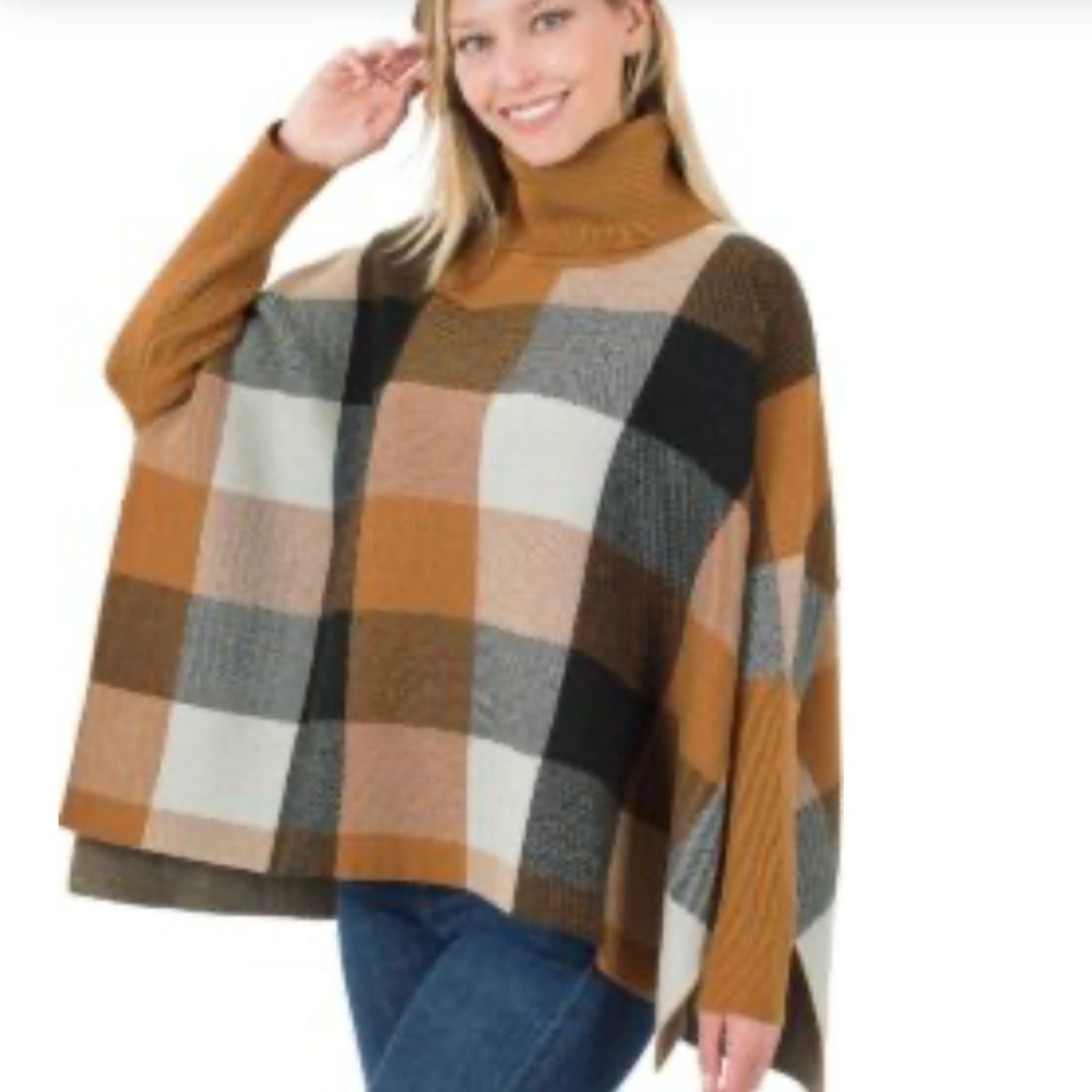 Zenana Plaid Turtleneck Sweater
